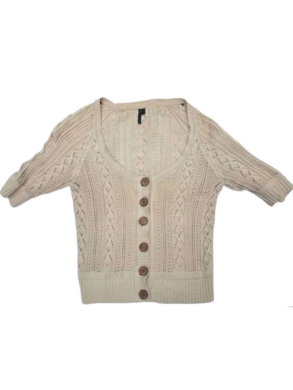 Glassons Beige 100% Cotton Diamond Pointelle Open Knit Cardigan Top Med/Lg